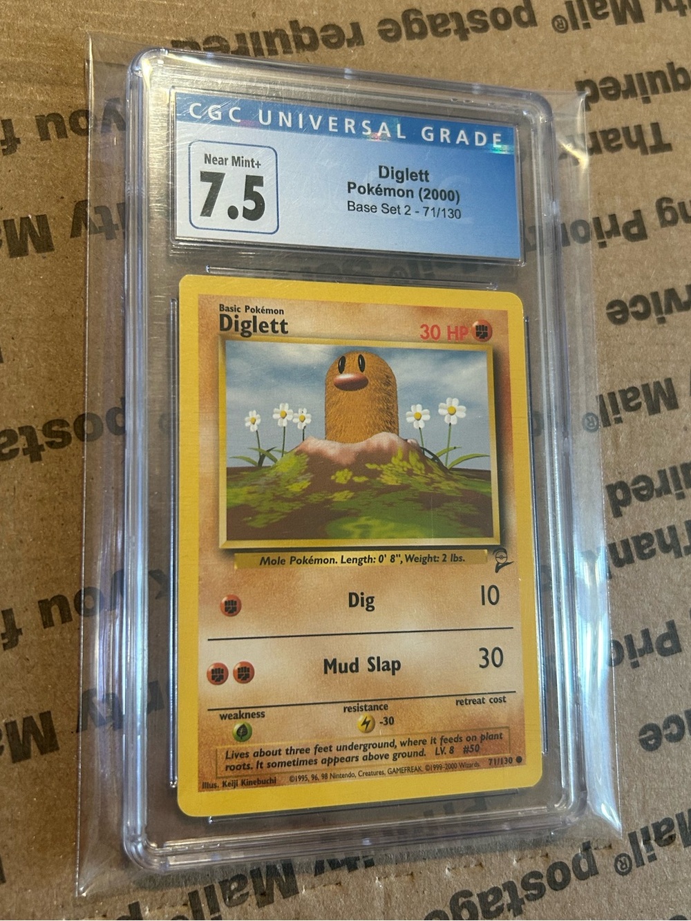 CGC 7.5 Diglett ‘00 Pokémon TCG Base Set 2 Graded Card No. 71/130